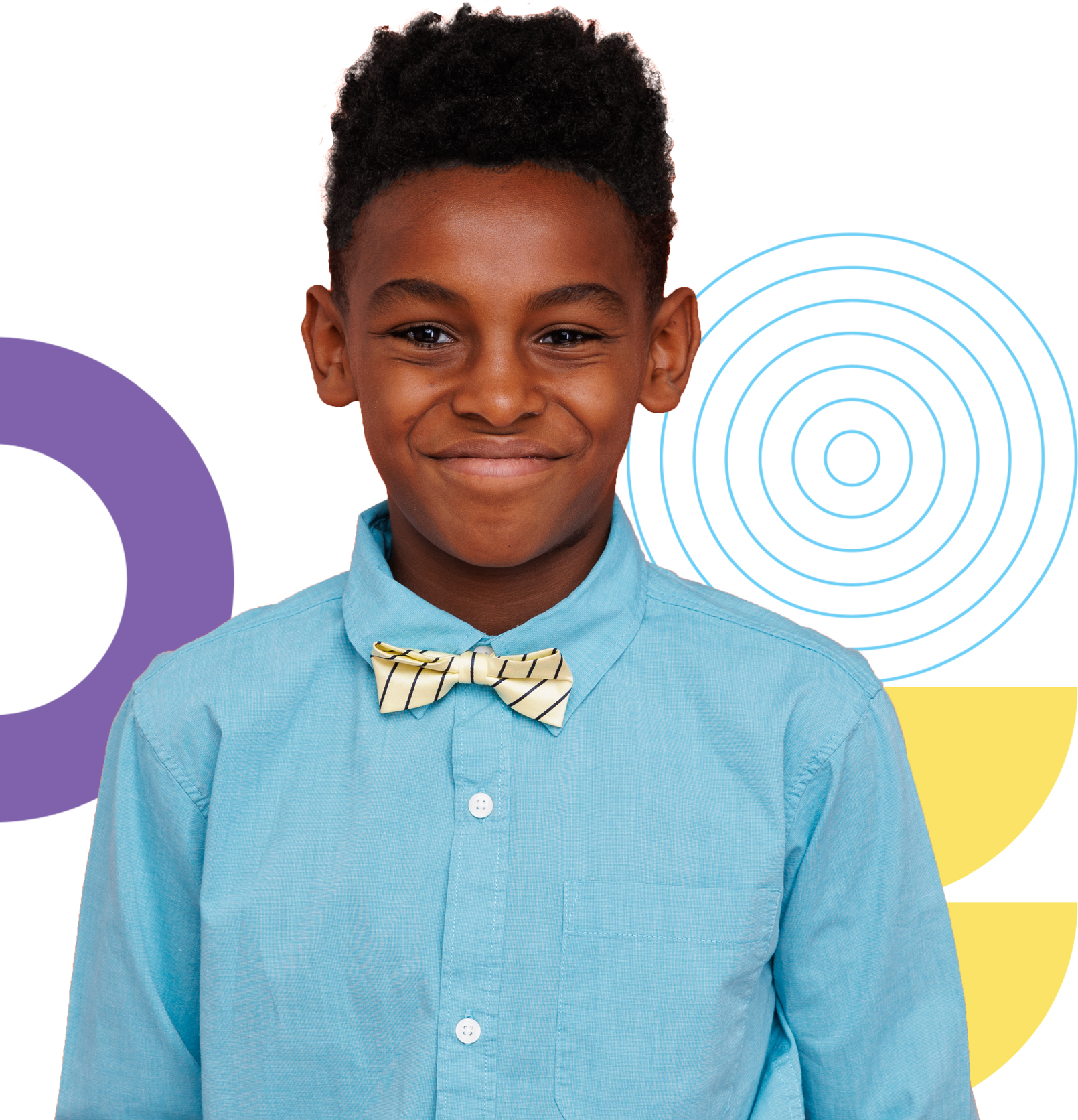 Student wearing a bowtie smiles for the camera