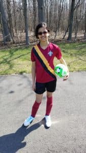 Sarvagna in her soccer uniform