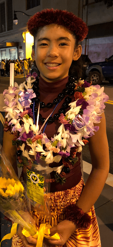 Ava after a hula competition