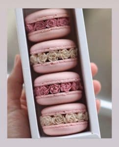 Pink macarons in a box 