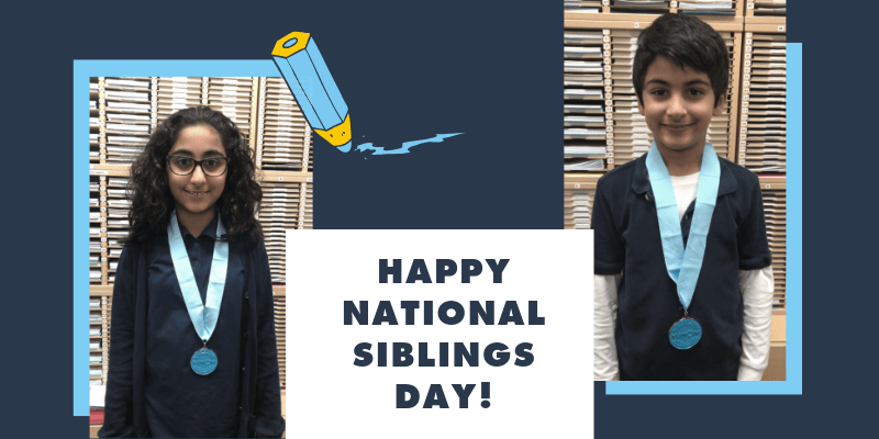 Happy National Siblings Day Graphic with picture of Sohavi and Waris