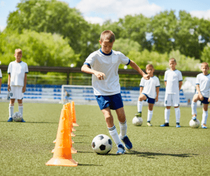Kids practicing soccer