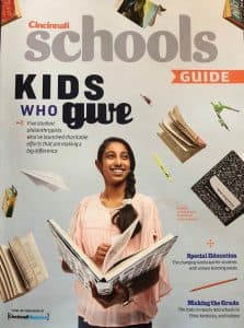 Rishika appears on the cover of Cincinnati School Guide