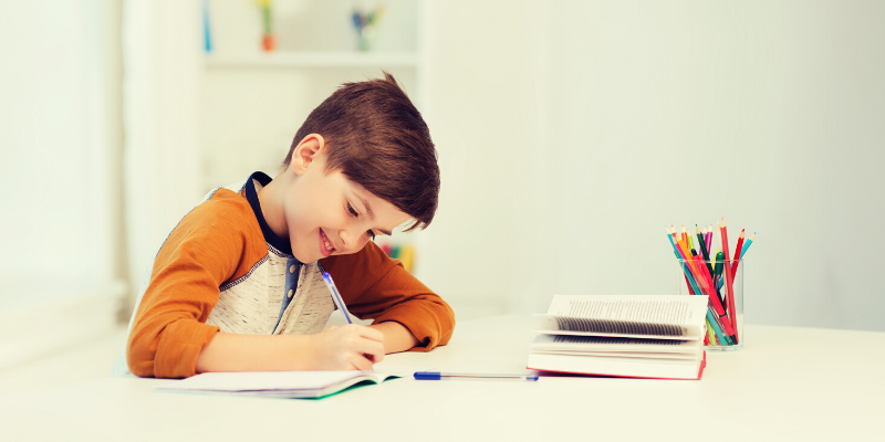 Child doing homework on that because of importance of paper to students