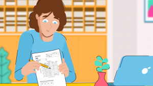 illustration of an instructor reviewing her student's worksheet