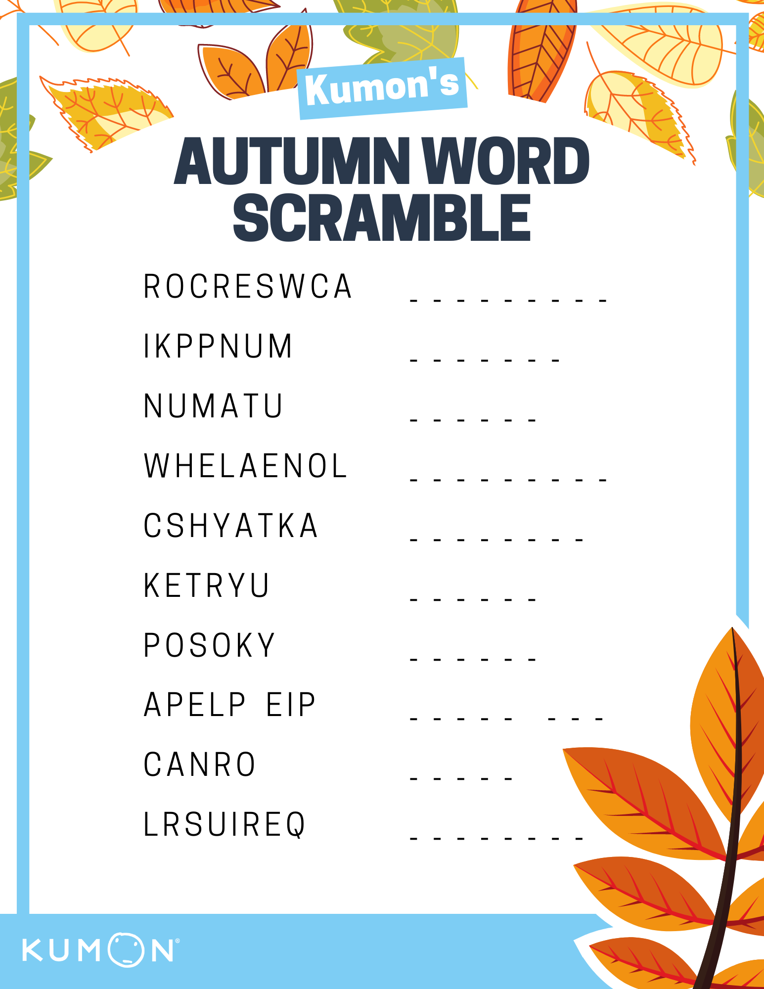 Kumon's Autumn Word Scramble Kumon