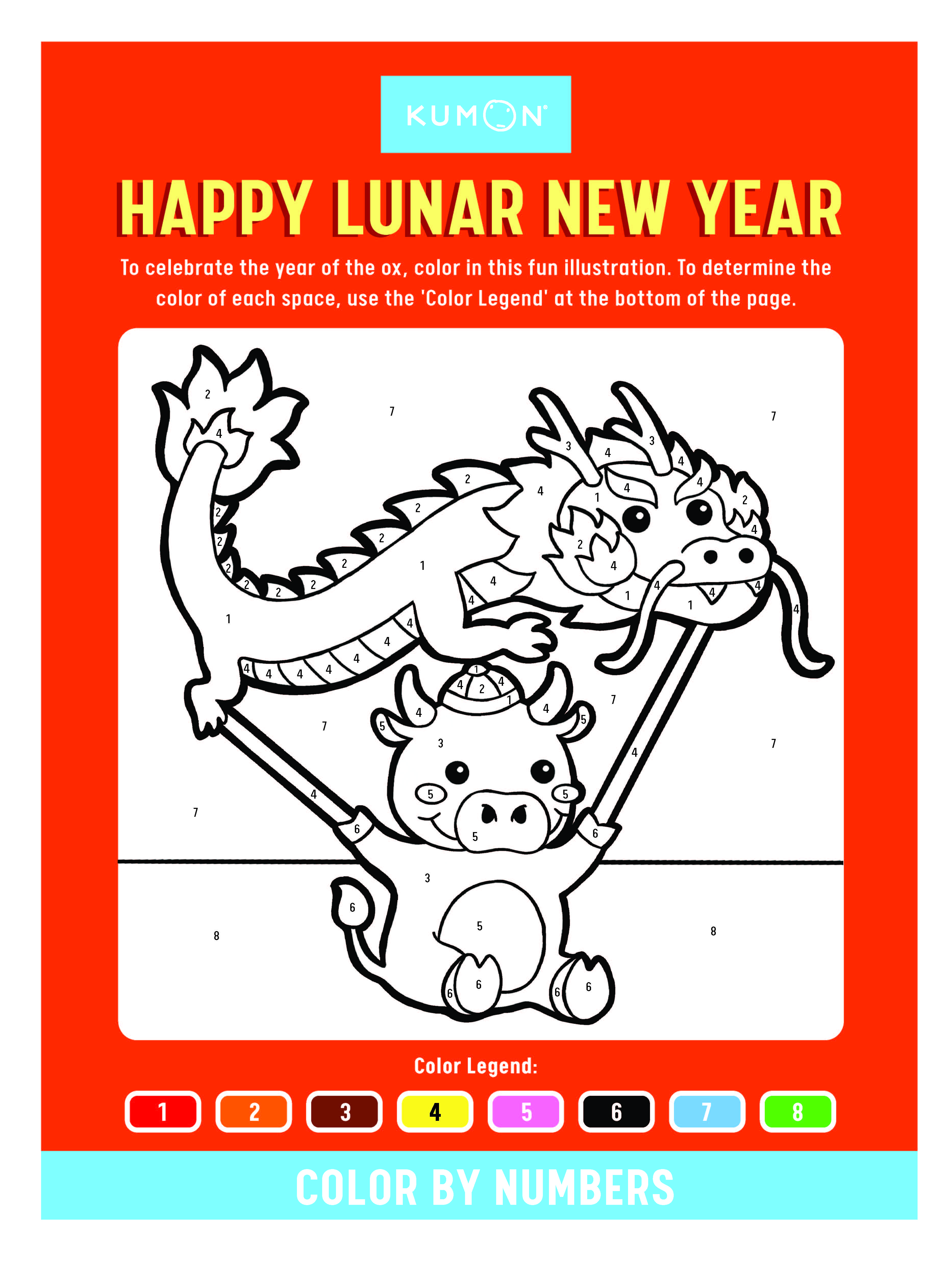 Color By Number Lunar New Year activity sheet