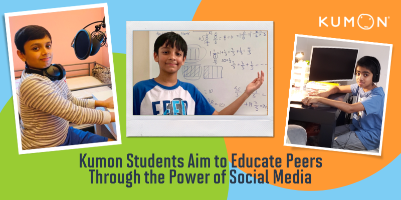Photos of three boys with the title, "Kumon Students Aim to Educate Peers Through the Power of Social Media"