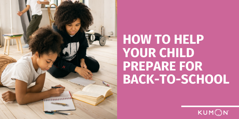 prepare for back to school graphic with photo of two kids studying