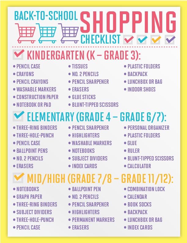 the Kumon back to school shopping checklist